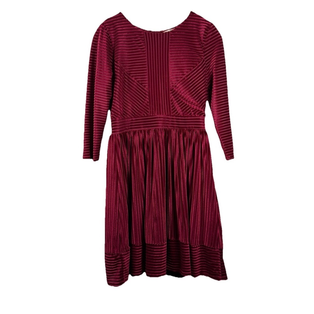 Copper Key Long Sleeve Large Stretchable Full Skirt Velvet Dress Maroon Party